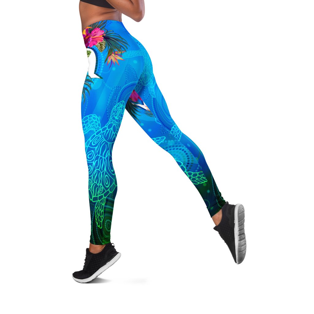 Leggings - Torres Strait Blue Sea With Hibiscus - Vibe Hoodie Shop