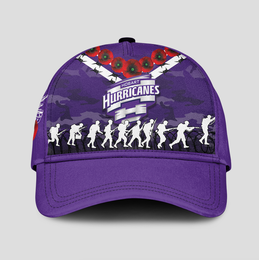 Hobart Hurricanes ANZAC 2022 Caps Camouflage With Poppy - - Vibe Hoodie Shop