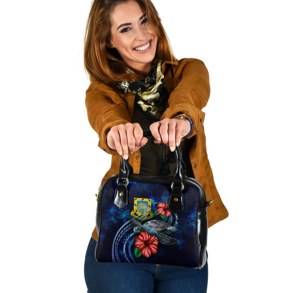 Tuvalu Polynesian Shoulder Hand Bag - Blue Turtle Hibiscus - Vibe Hoodie Shop