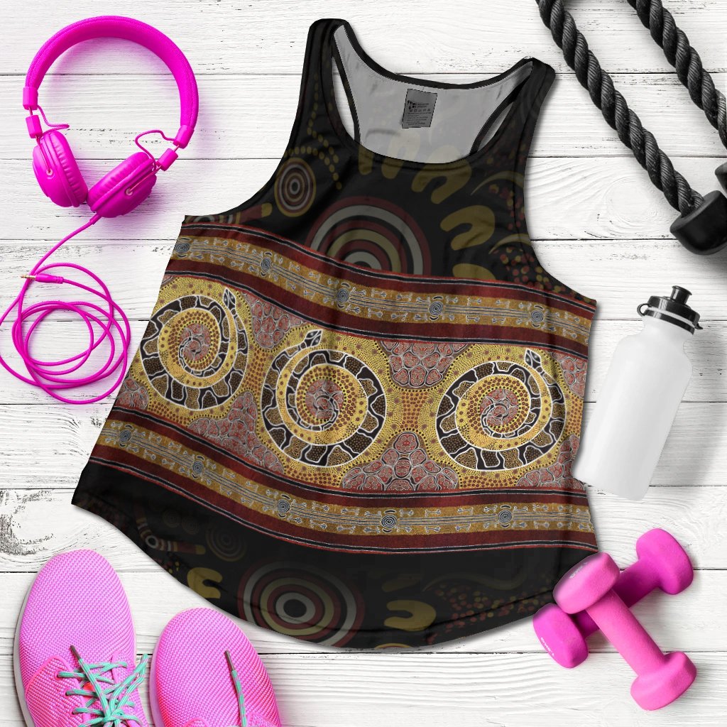 Aboriginal Women Raecerback tank - Snake Dot Panting Art - Vibe Hoodie Shop