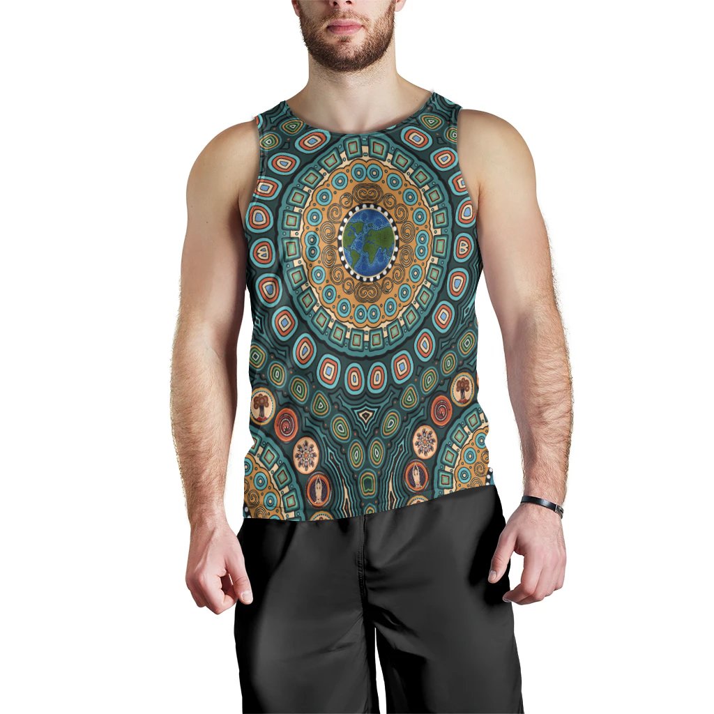 Men's Tank Top - Aboriginal Green Dot Painting With Earth - Vibe Hoodie Shop