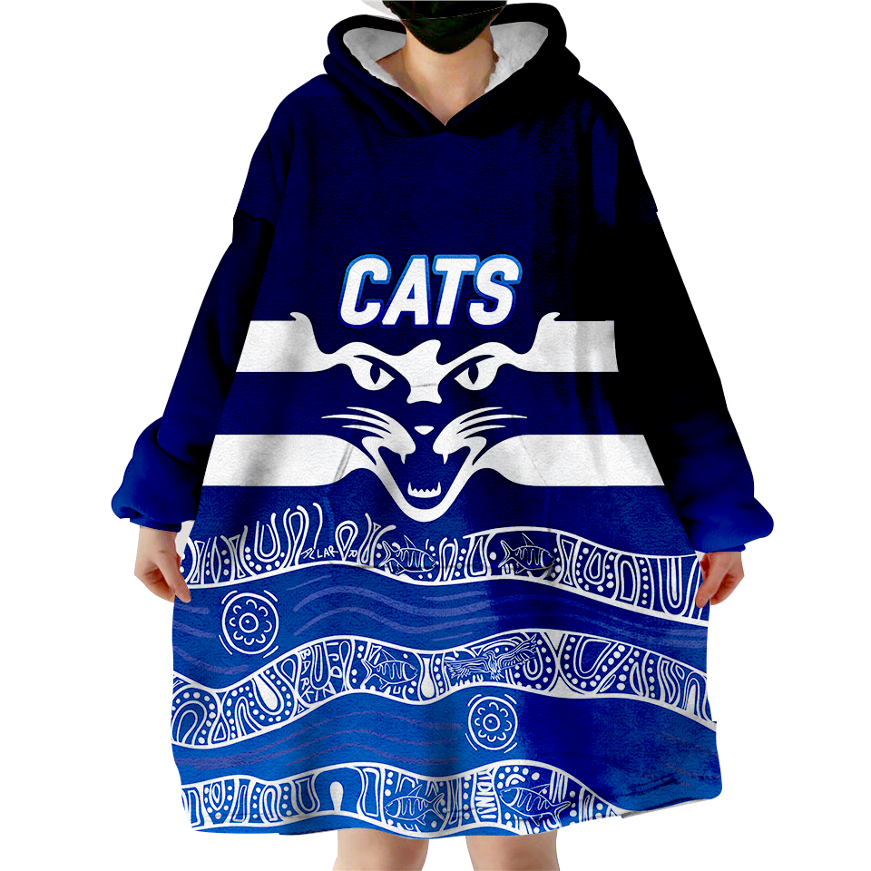 Cats Aboriginal Art Football Geelong Wearable Blanket Hoodie - - Vibe Hoodie Shop