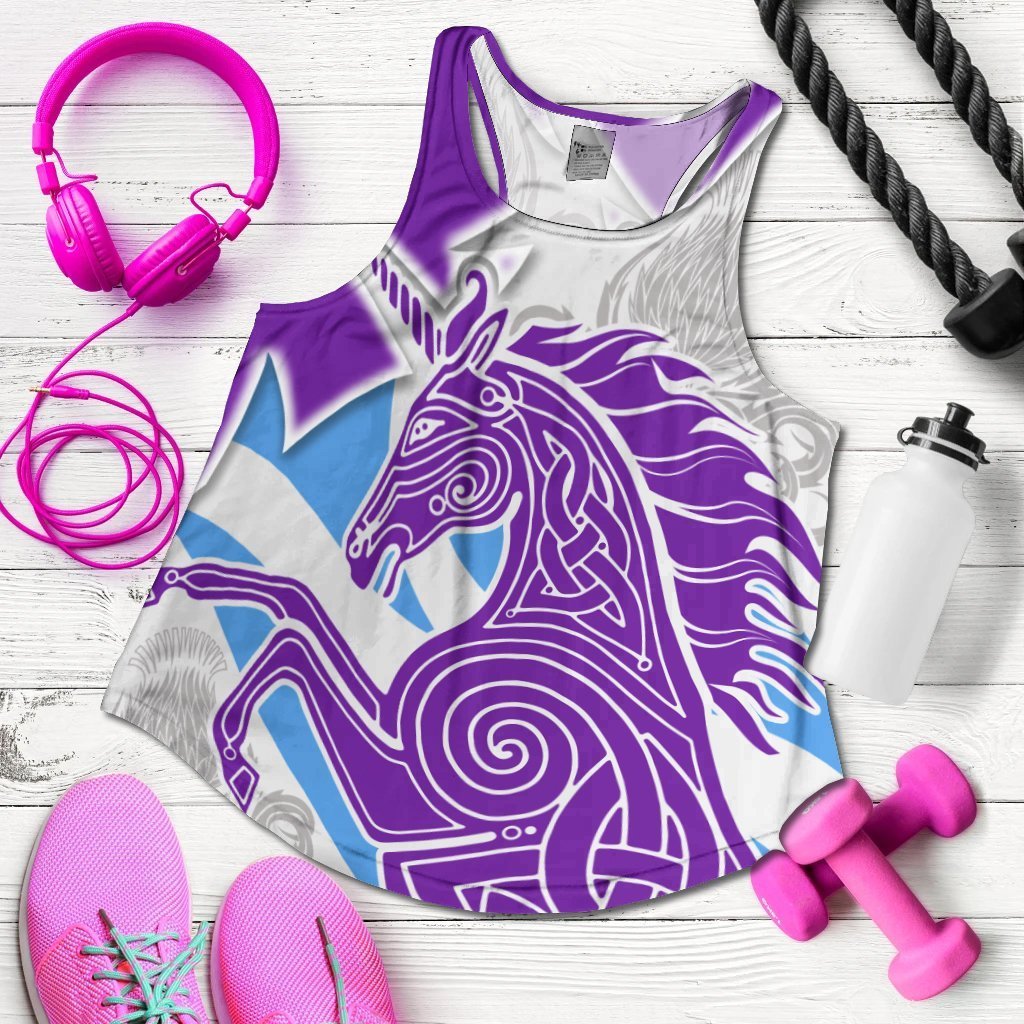 Celtic Scotland Racerback Tank - Scotland Unicorn and Thistle Pattern - Vibe Hoodie Shop