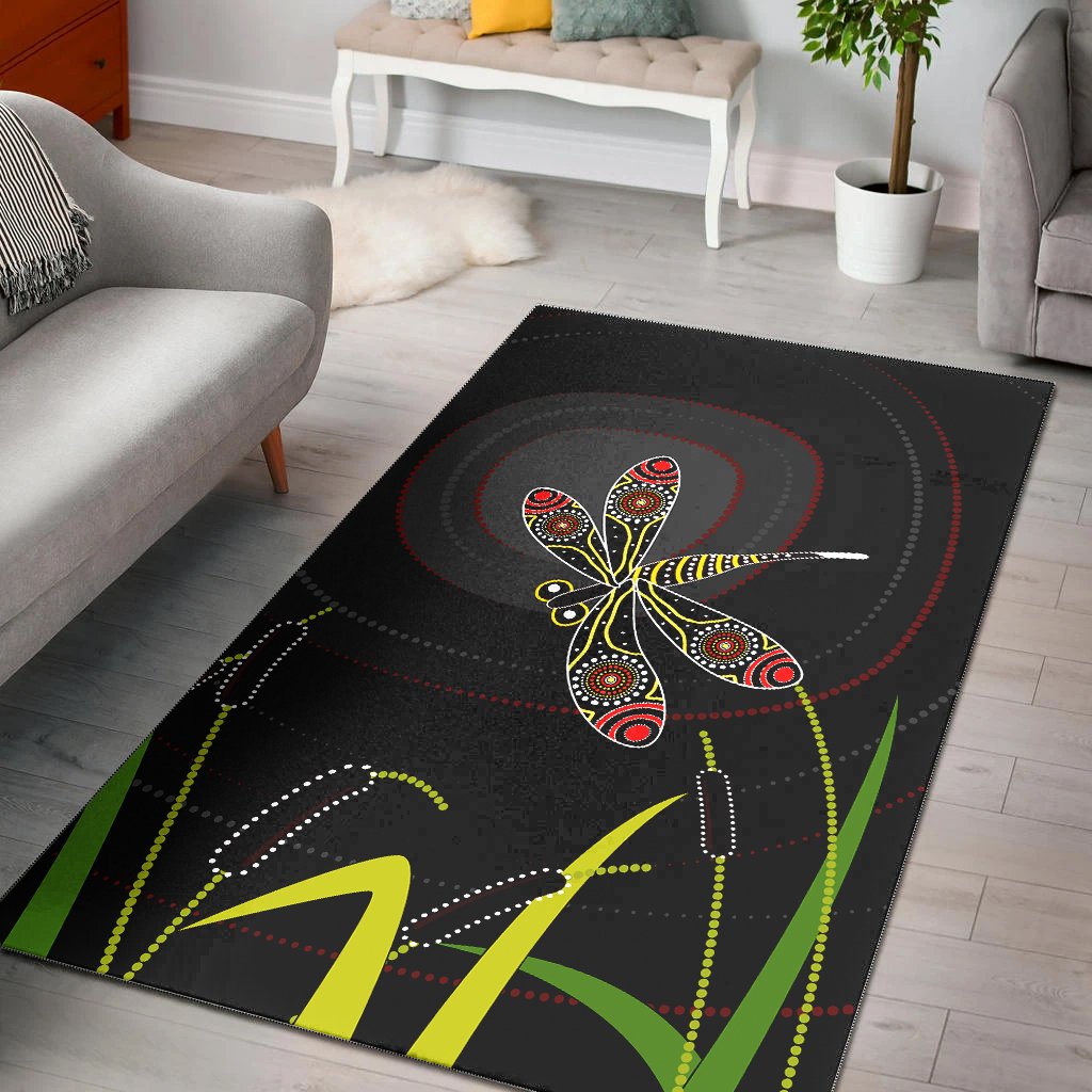 Aboriginal Area Rug - Dragonfly Black Aboriginal Style - Vibe Hoodie Shop