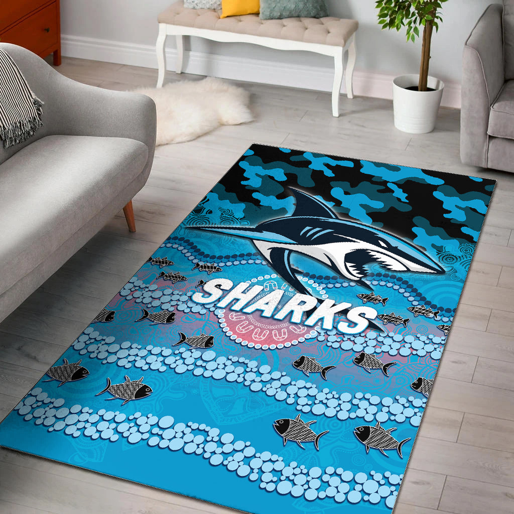 Sharks Rugby ANZAC Day Camouflage Indigenous Art Area Rug - - Vibe Hoodie Shop