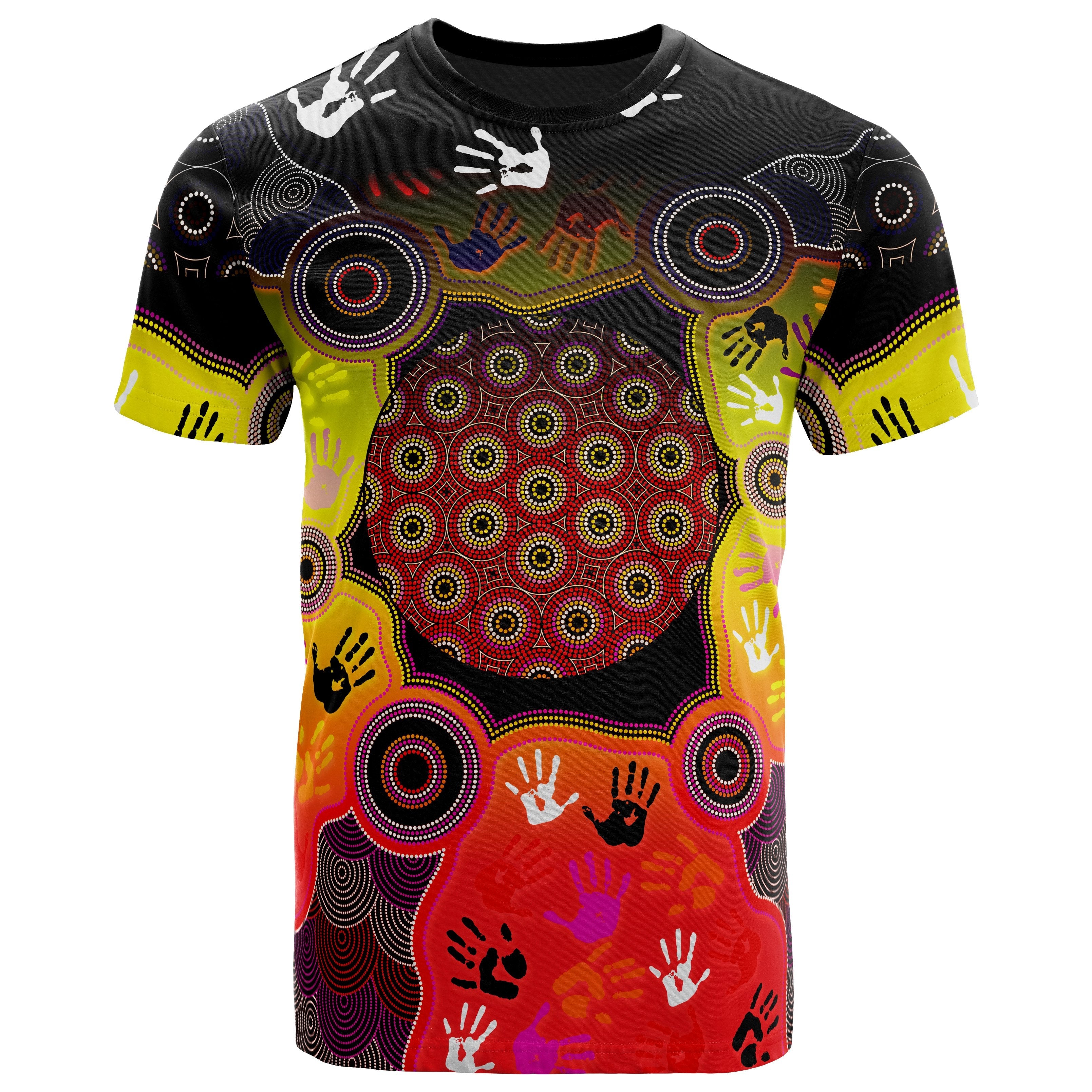 Aboriginal T shirt, Indigenous Circle Dot Painting Hand Art - Vibe Hoodie Shop