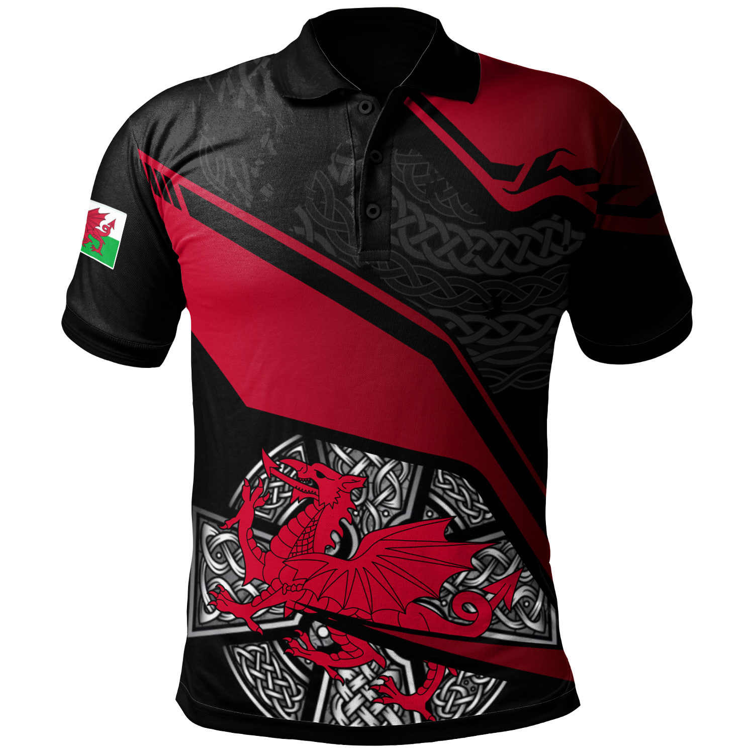 Wales Celtic Polo Shirts - Celtic Cross and Welsh - Vibe Hoodie Shop