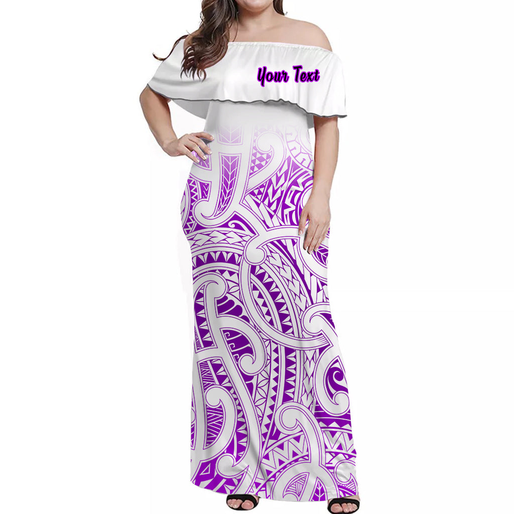 (Custom Personalised) New Zealand Off Shoulder Long Dress NZ Maori Purple - Vibe Hoodie Shop