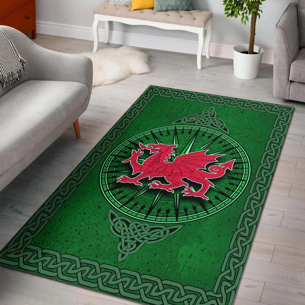 Wales Celtic Area Rug - Celtic Compass With Welsh Dragon - Vibe Hoodie Shop