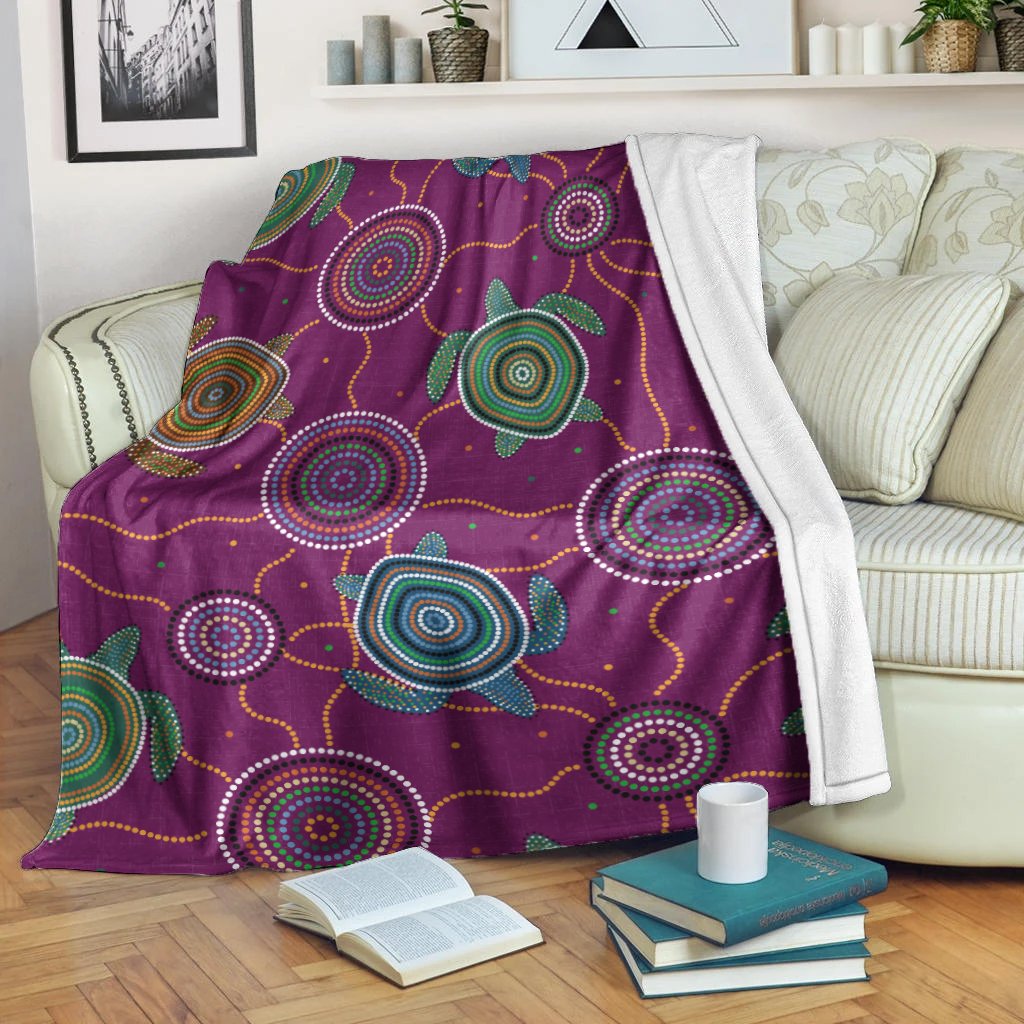 Premium Blanket - Aboriginal Turtle Purple Australia Dot Patterns - Vibe Hoodie Shop