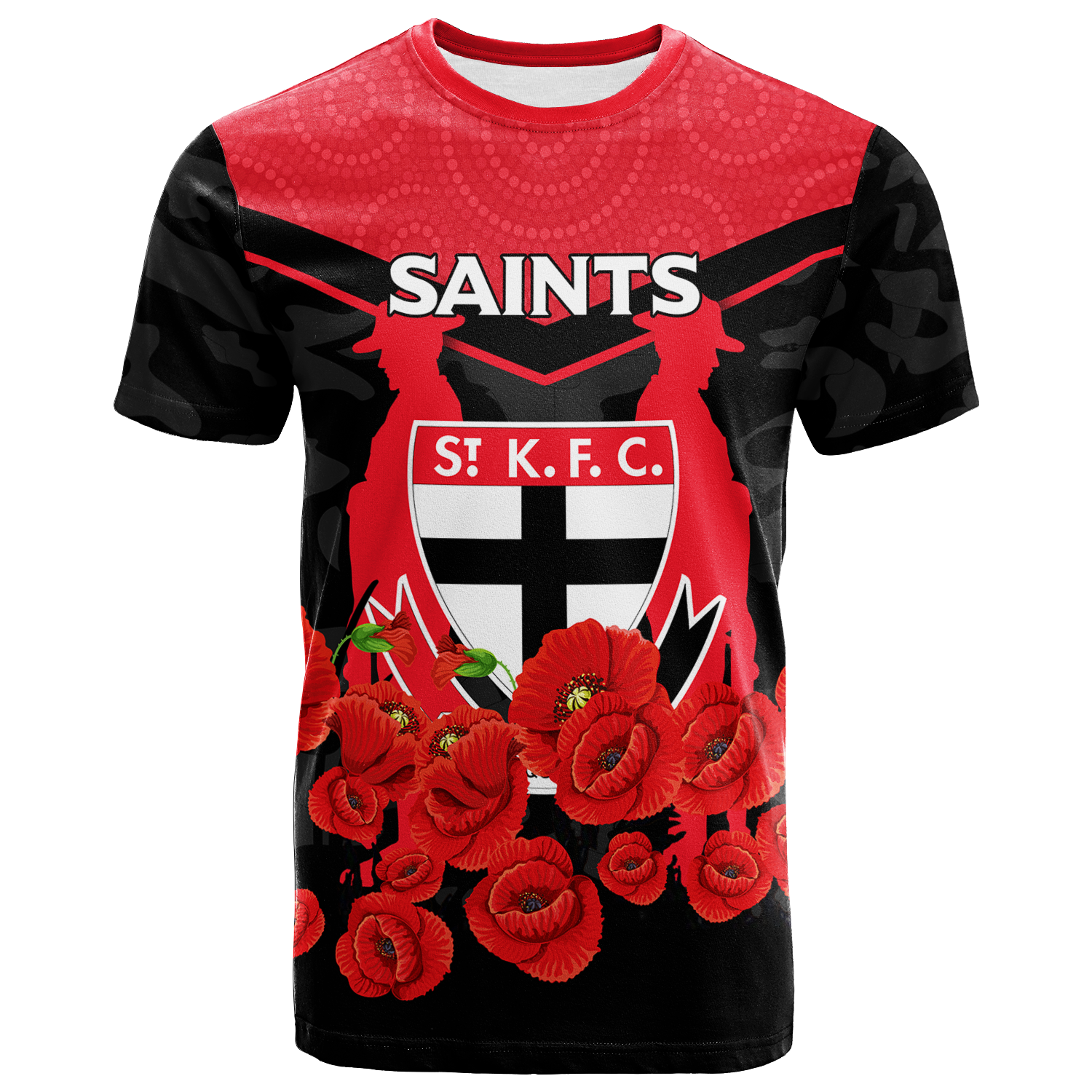 St Kilda Saints ANZAC Day Indigenous Art T shirt - - Vibe Hoodie Shop