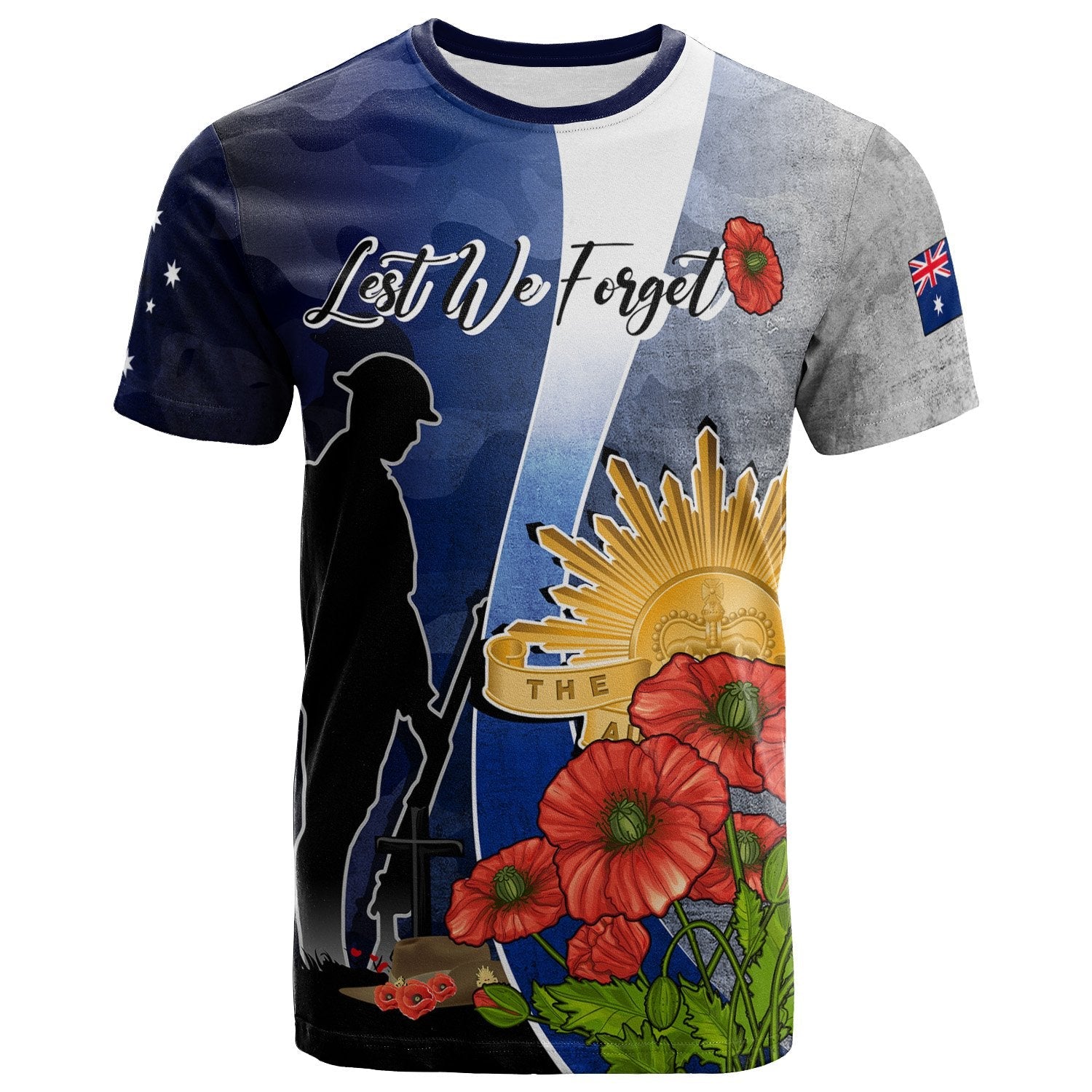 ANZAC Day T - Shirt - Lest We Forget Poppy Flower - Vibe Hoodie Shop