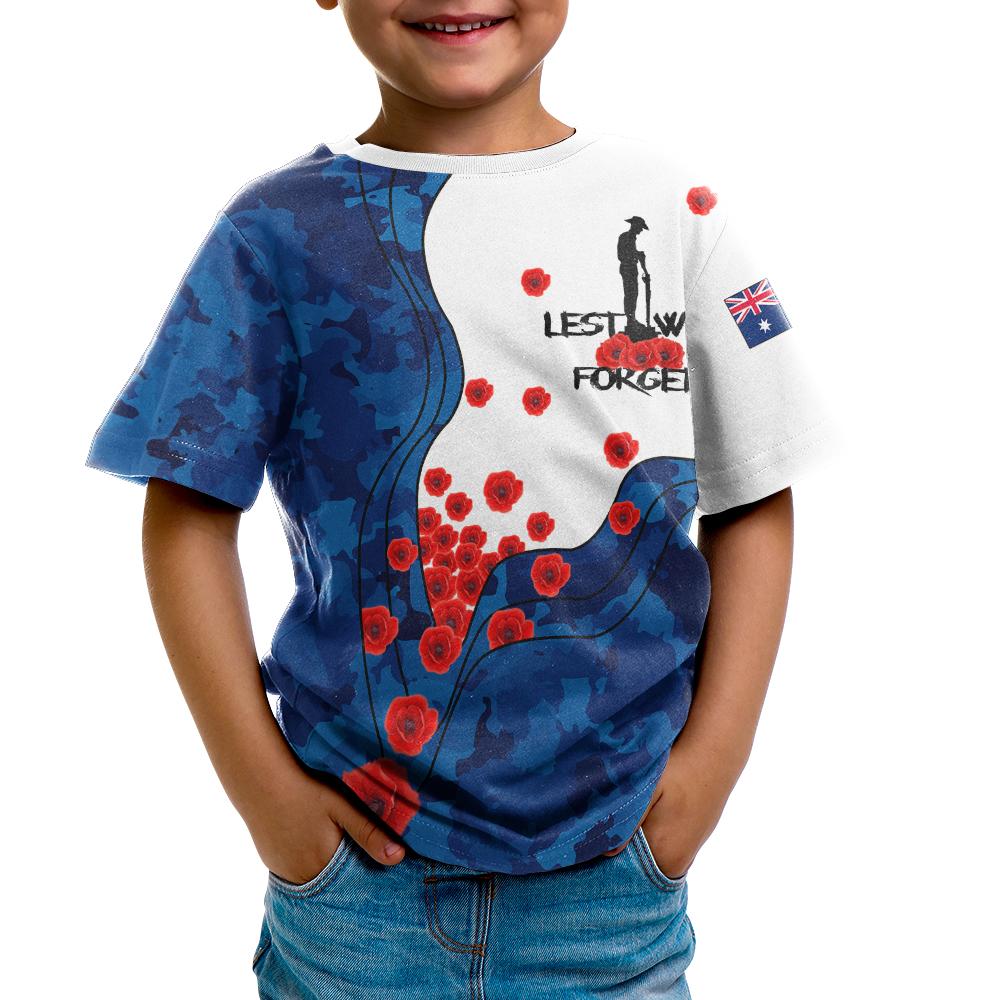 ANZAC Lest We Forget T shirts Kid - Australian Flag Blue - - Vibe Hoodie Shop