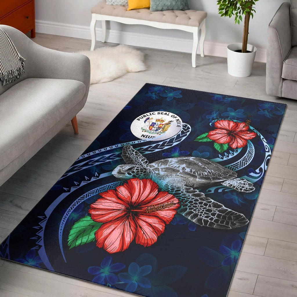 Niue Polynesian Area Rug - Blue Turtle Hibiscus - Vibe Hoodie Shop