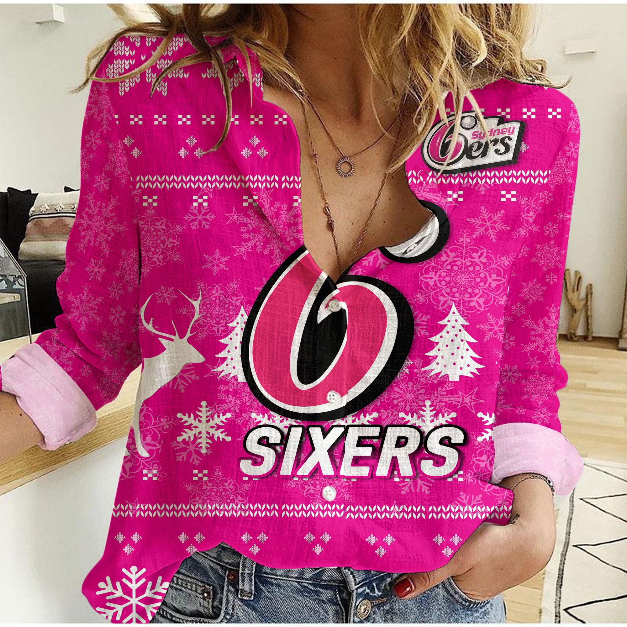 Sydney Sixers Cricket Australian Christmas Ugly Style Women Casual Shirt - - Vibe Hoodie Shop