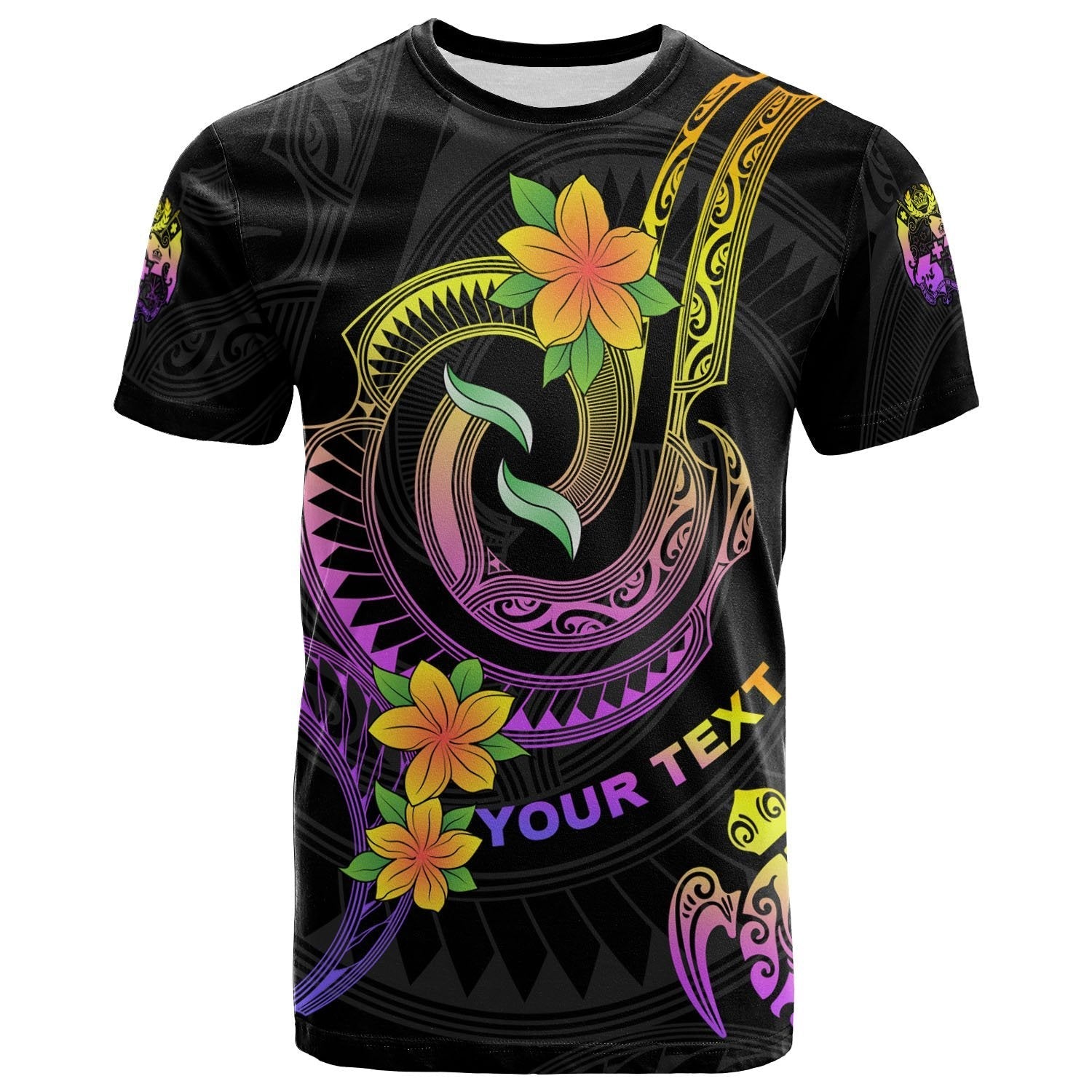 Tonga Custom Personalised T - Shirt - Plumeria Flowers with Spiral Patterns - Vibe Hoodie Shop