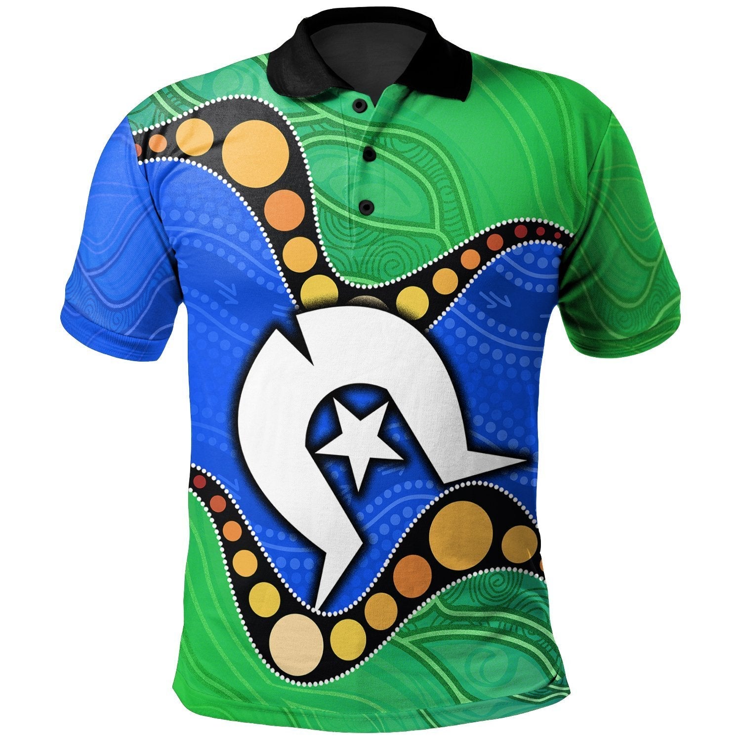 Torres Strait Islands Polo Shirt - Flag with Aboriginal Patterns - Vibe Hoodie Shop