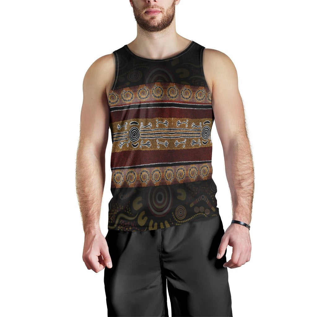 Men Tank - Aboriginal Dot Panting Art Horizontal Lines - Vibe Hoodie Shop