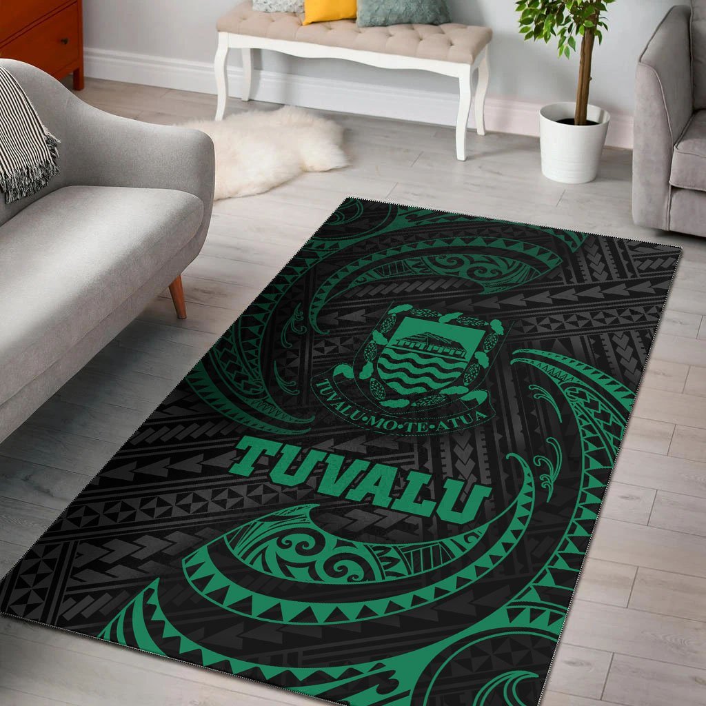 Tuvalu Polynesian Area Rug - Green Tribal Wave - Vibe Hoodie Shop