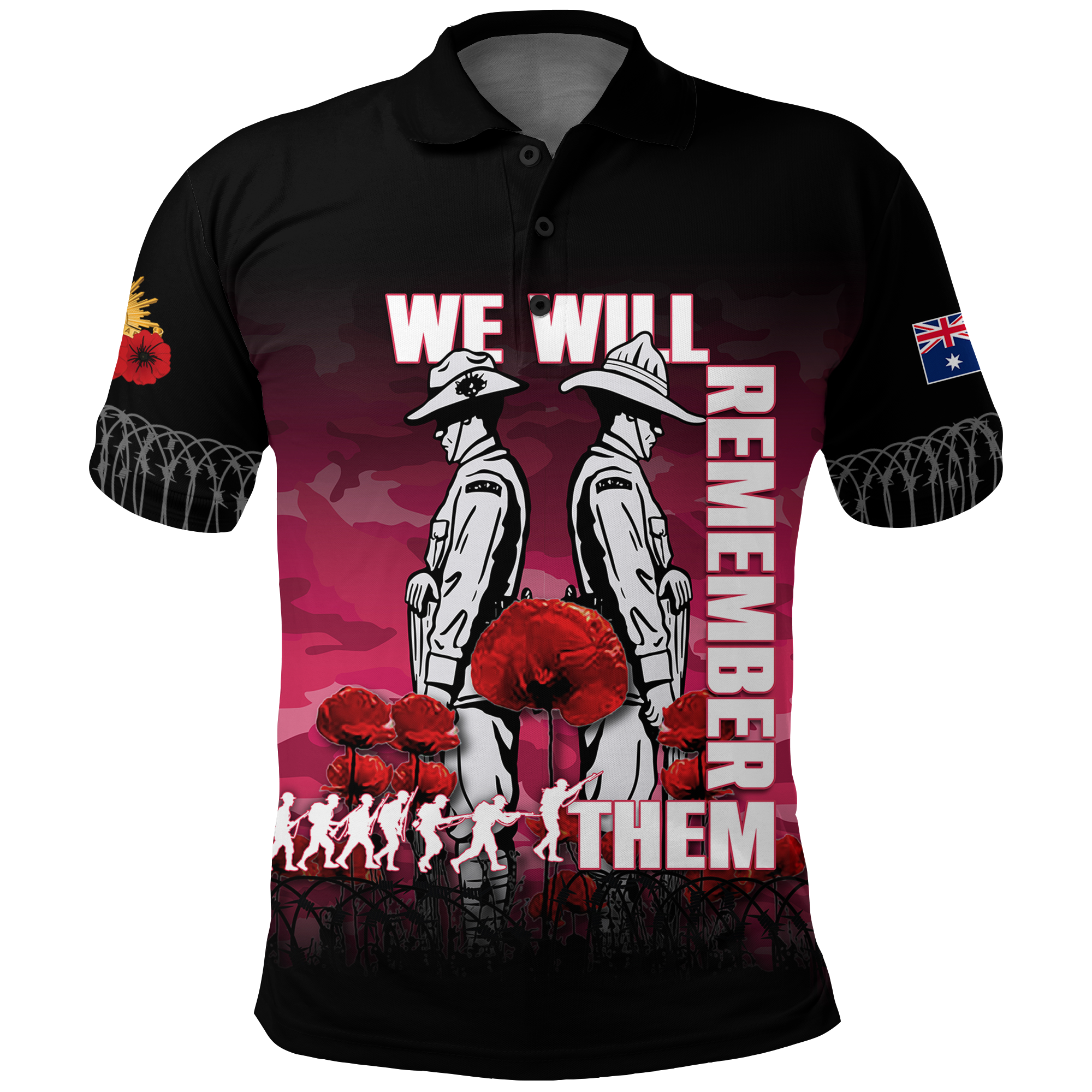 Australia ANZAC 2022 Polo Shirt Camouflage With Poppy Pink - - Vibe Hoodie Shop