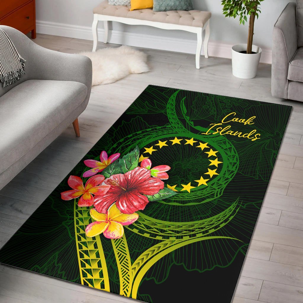 Cook Islands Polynesian Area Rug - Floral With Seal Flag Color - Vibe Hoodie Shop