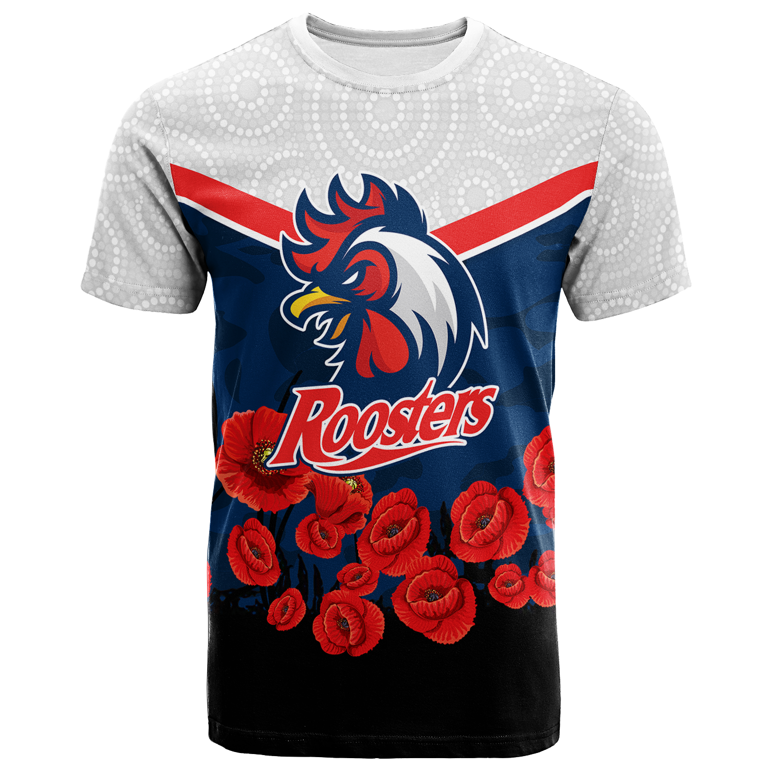 Roosters ANZAC Day T shirt - Indigenous Art - - Vibe Hoodie Shop