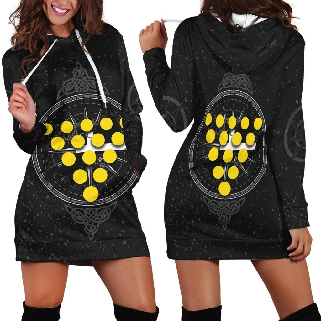 Cornwall Celtic Hoodie Dress - Celtic Compass With Cornish Symbols - Vibe Hoodie Shop