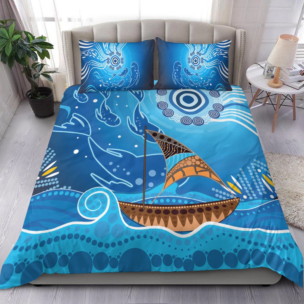 Bedding Set - Aboriginal View Sea With Fish And Boat - Vibe Hoodie Shop