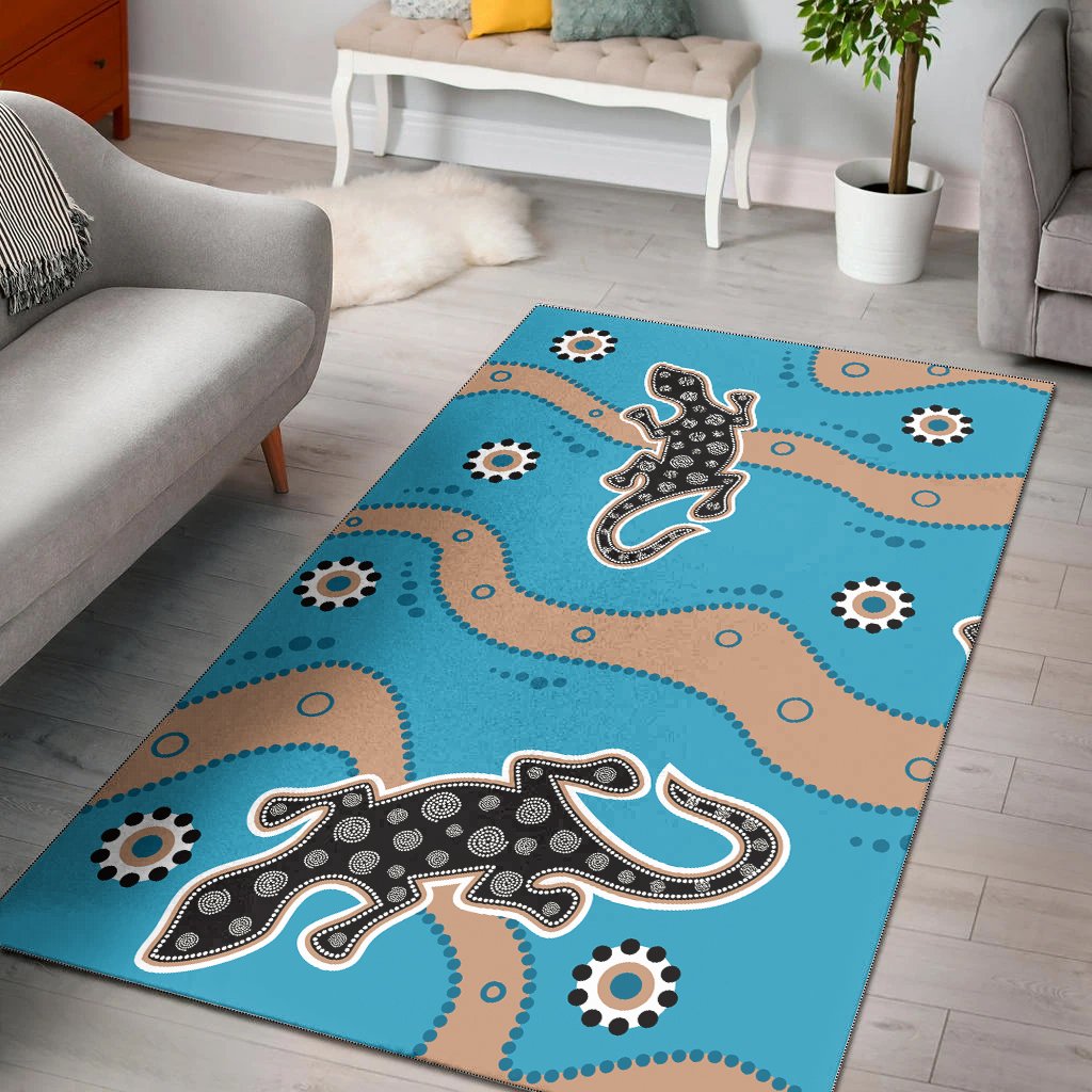 Aboriginal Area Rug - Aboriginal Lizard in Blue Style - Vibe Hoodie Shop