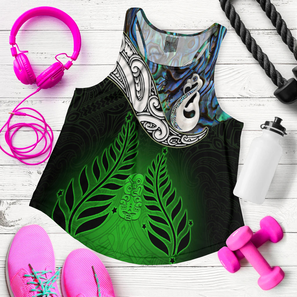 New Zealand Maori Women Racerback Tank - Manaia Paua Shell Glitter Green LT4 - Vibe Hoodie Shop