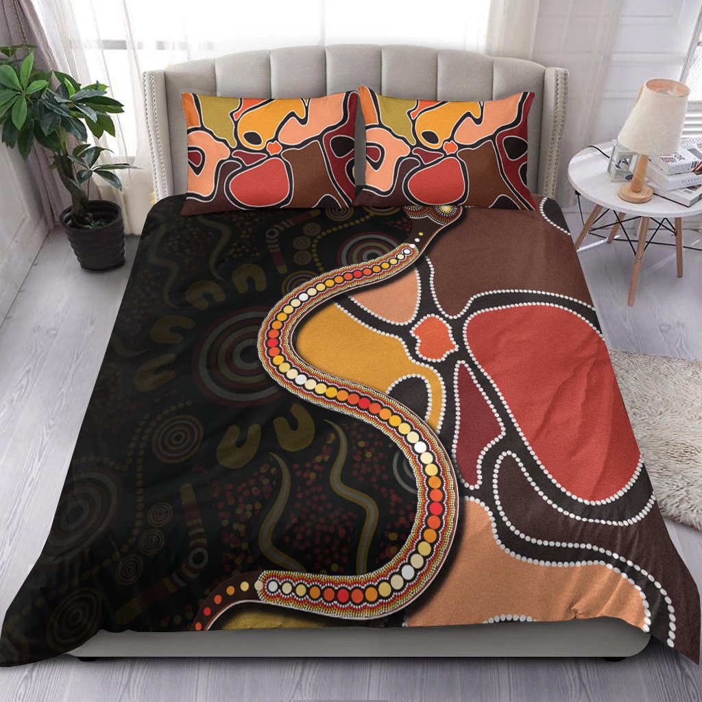 Bedding Set - Aboriginal Snake With Dot Painting - Vibe Hoodie Shop