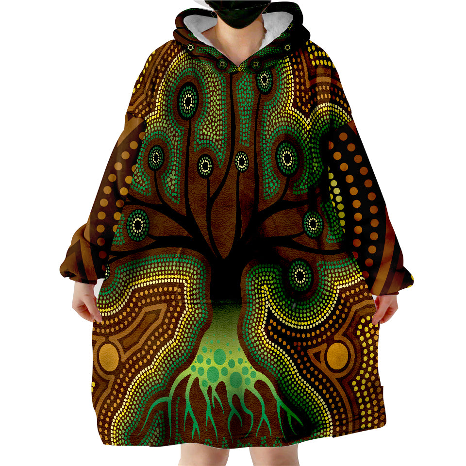 Aboriginal Tree Dot Painting Art Wearable Blanket Hoodie - Vibe Hoodie Shop