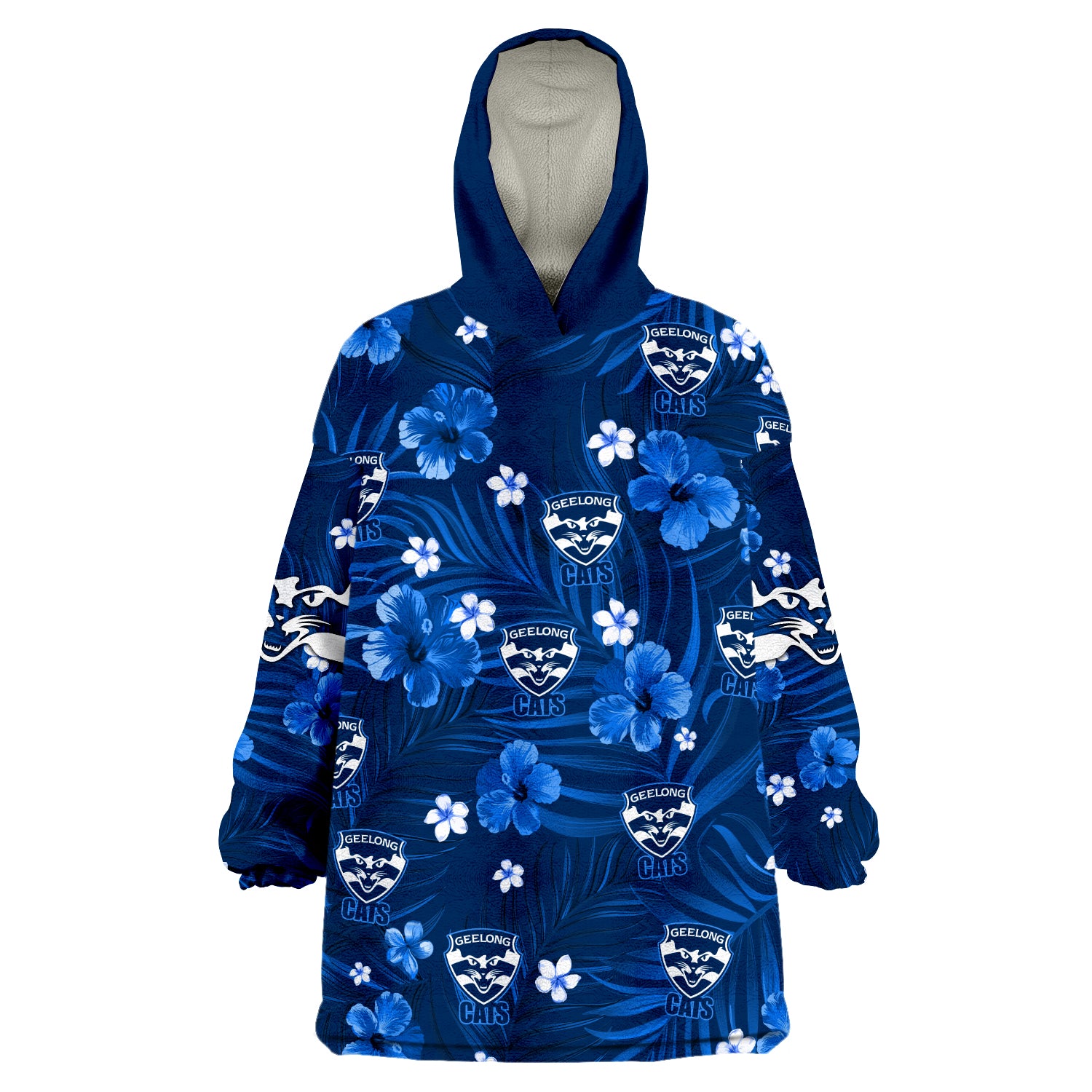 (Custom Personalised) Cats Football Geelong Premiers Tropical Flowers Simple Wearable Blanket Hoodie - Vibe Hoodie Shop