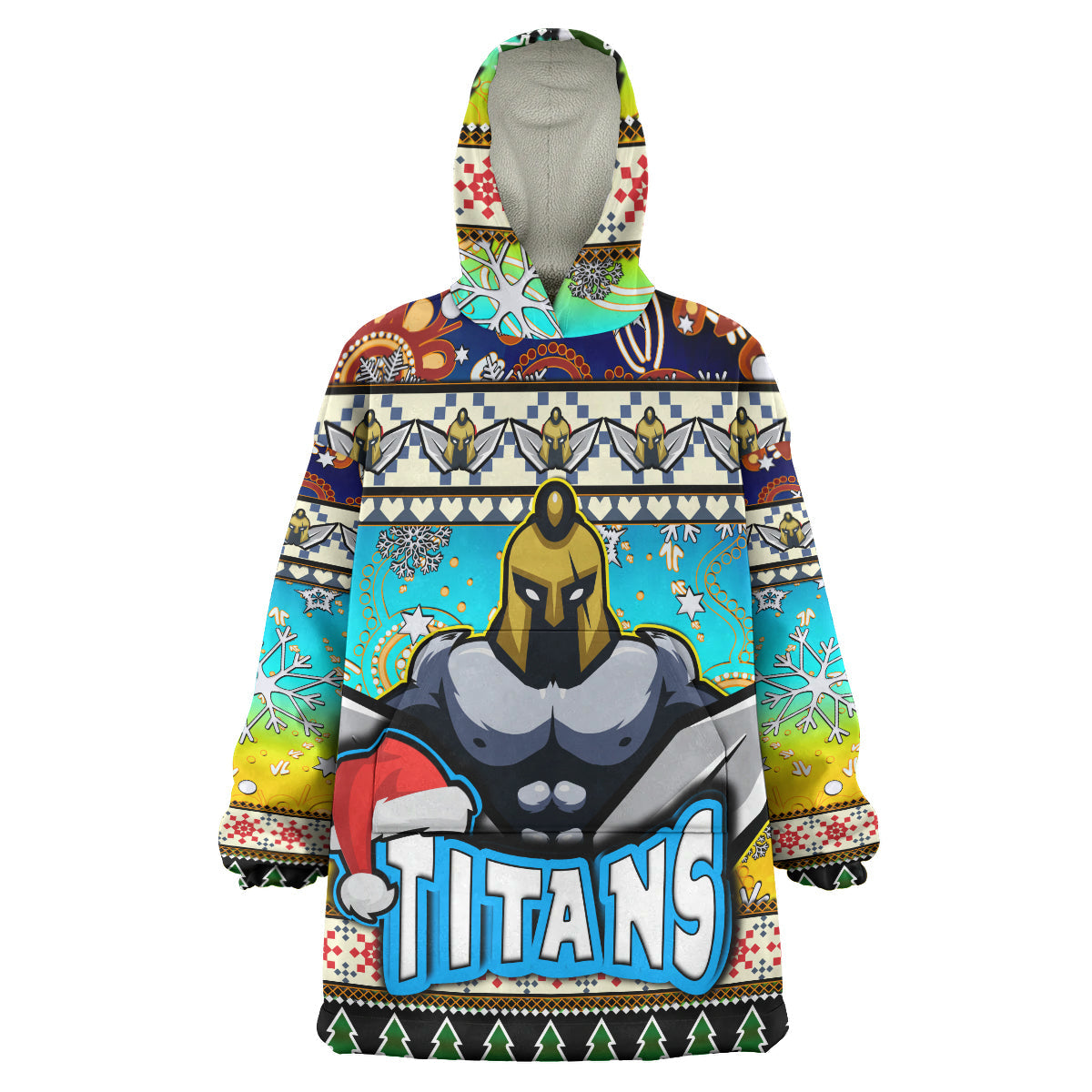 TiTans Rugby Christmas Snug Hoodie - Custom Xmas TiTans Christmas Balls, Snowflake With Aboriginal Patterns Wearable Blanket Hoodie - Vibe Hoodie Shop