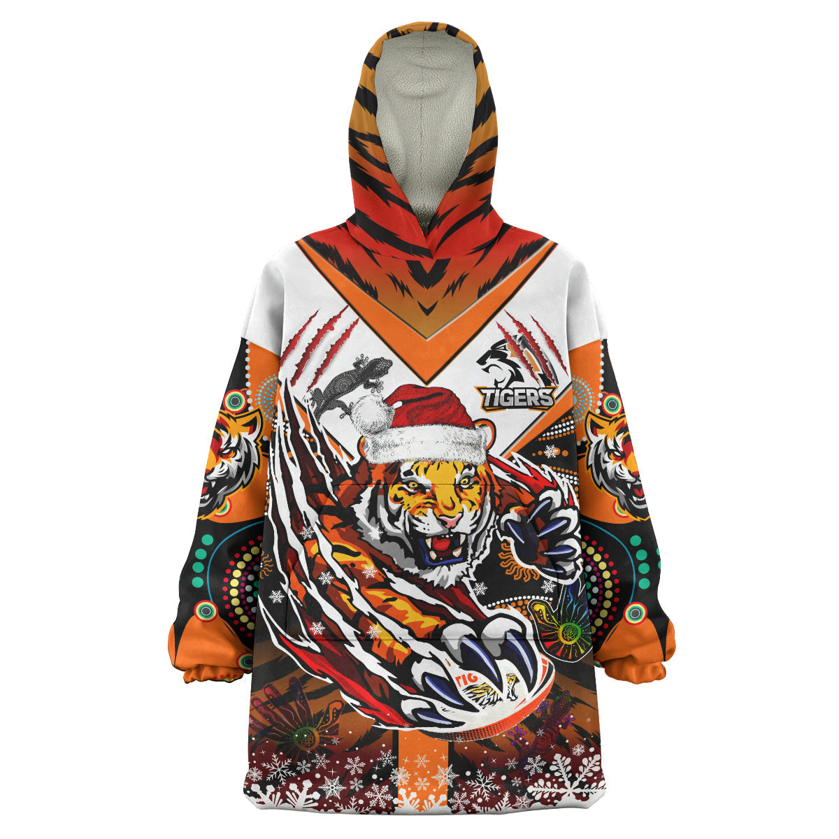 Tigers Rugby Christmas Snug Hoodie - Custom Merry Tigers Christmas Indigenous Wearable Blanket Hoodie - Vibe Hoodie Shop