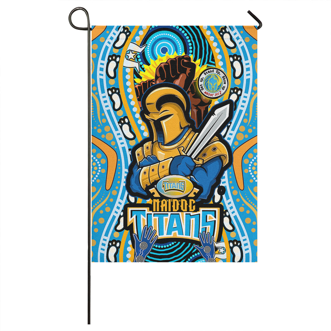 Titans Rugby Naidoc Week Flag - Gold Coast Titans Rugby Ball Get up! Stand up! Show up! Flag - Vibe Hoodie Shop