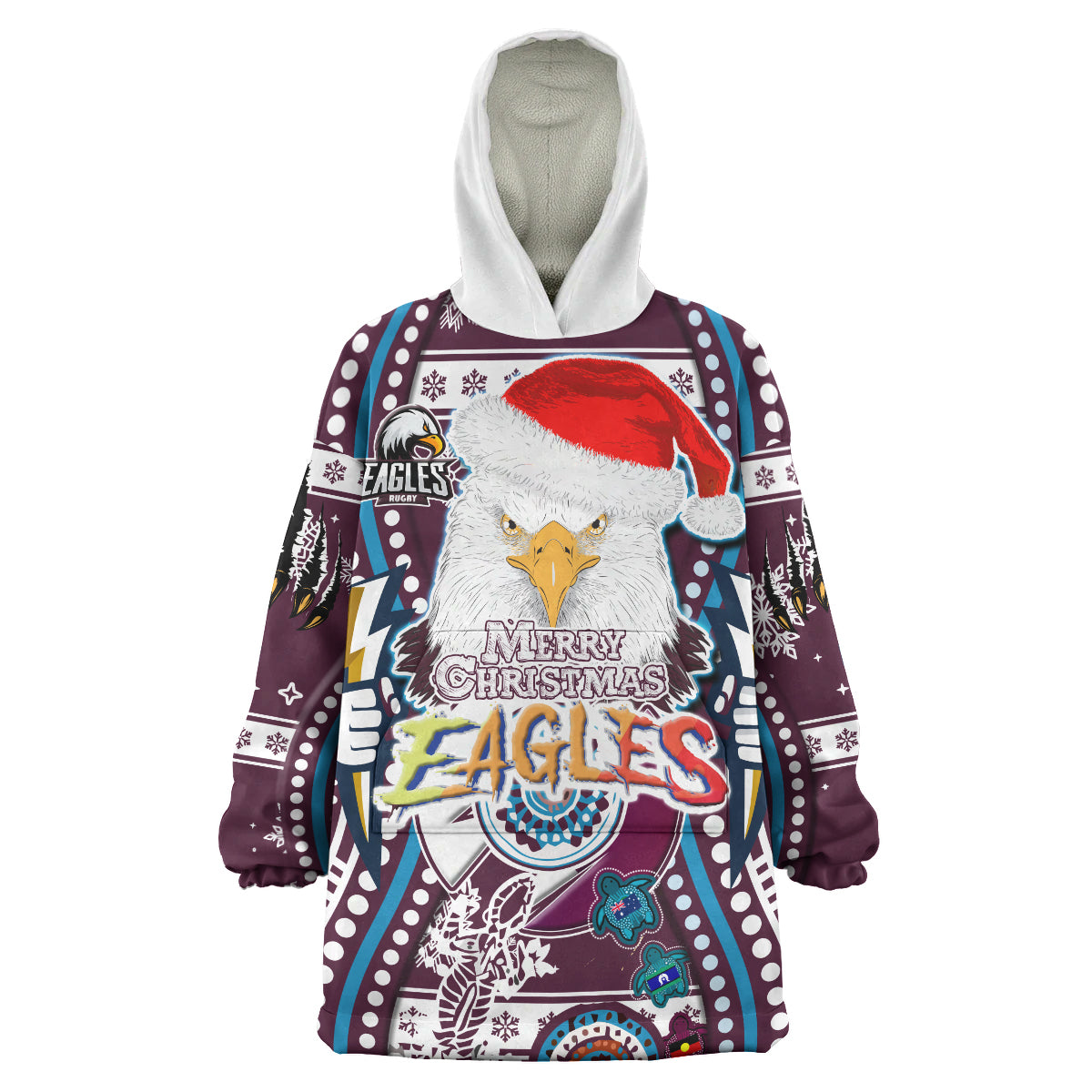 Sea Eagles Rugby Christmas Snug Hoodie - Merry Christmas Super Manly Sea Eagles Indigenous Wearable Blanket Hoodie - Vibe Hoodie Shop