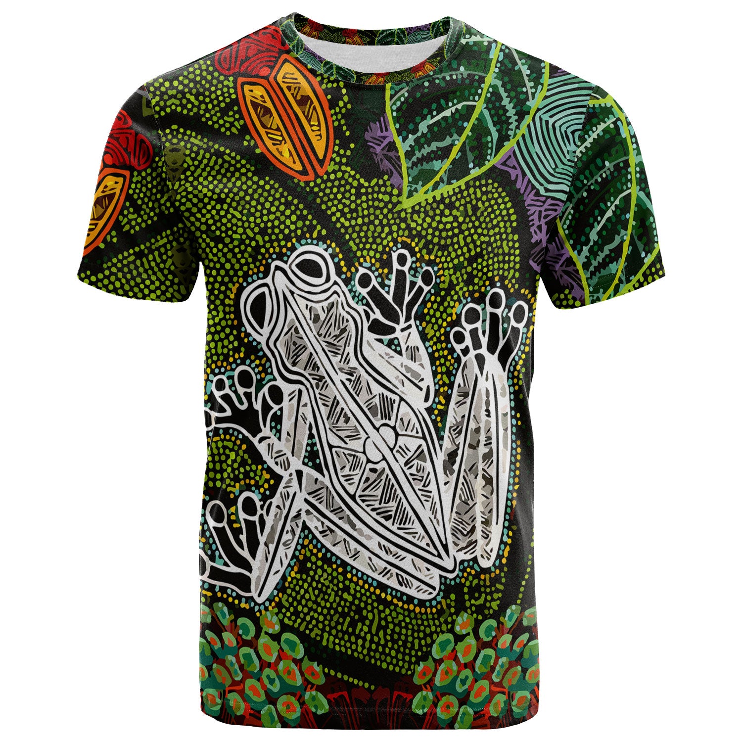 Australia Aboriginal Inspired Custom T-shirt - Indigenous Watercolor Dot Art Frog - Vibe Hoodie Shop