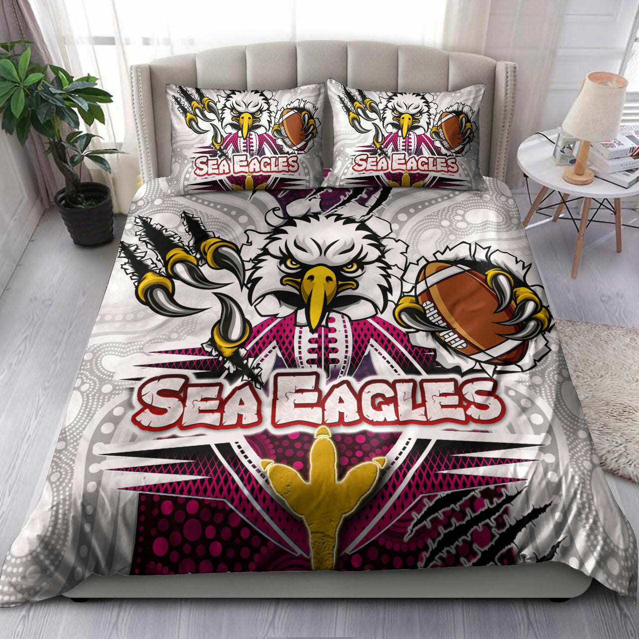 Sea Eagles Rugby Custom Indigenous Bedding Set - Super Sea Eagles Scratch Style LT10 - Vibe Hoodie Shop