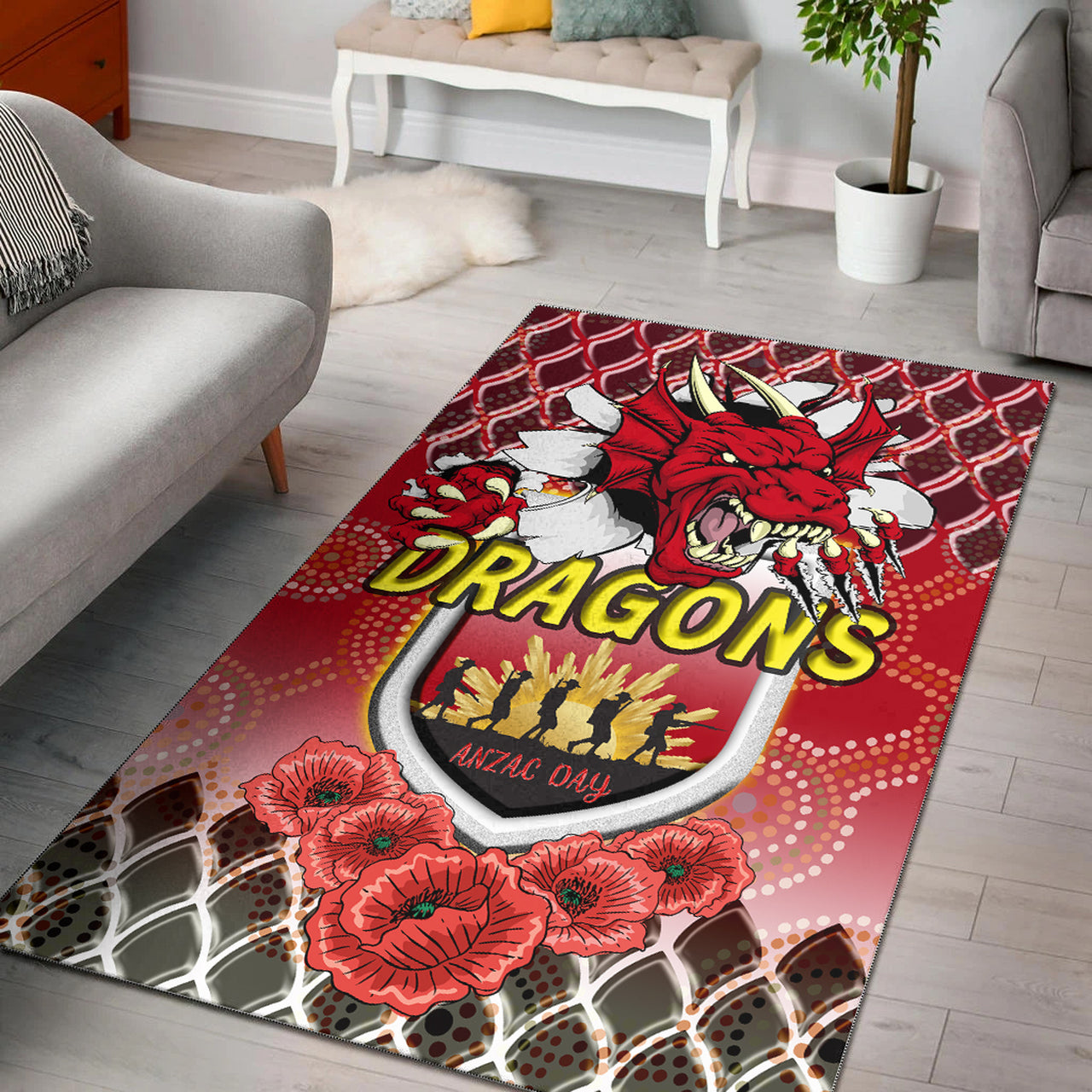 St.George Rugby Area Rug - Aboriginal And ANZAC Day With Dragons Poppy Flower Patterns Area Rug RLT12 - Vibe Hoodie Shop