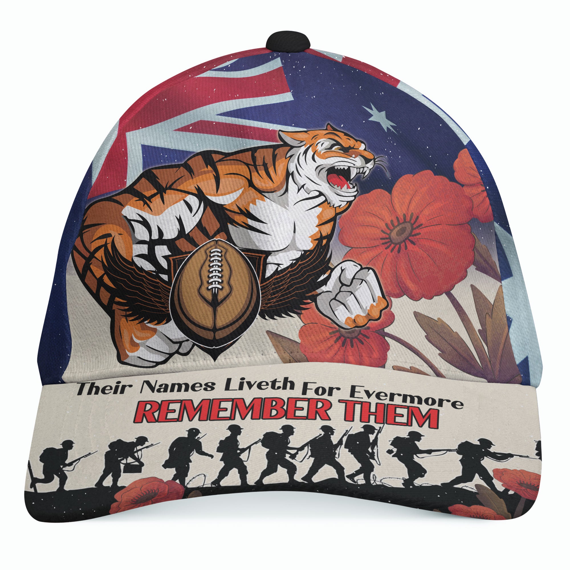 Tigers Rugby Cap - Custom REMEMBER THEM Red Poppy Flowers Cap - Vibe Hoodie Shop