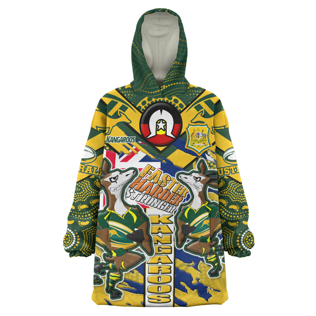 Australia National Rugby League Team Snug Hoodie - Custom "Faster, Harder, Stronger" Kangaroos Squad Aboriginal Pride Wearable Blanket Hoodie - Vibe Hoodie Shop