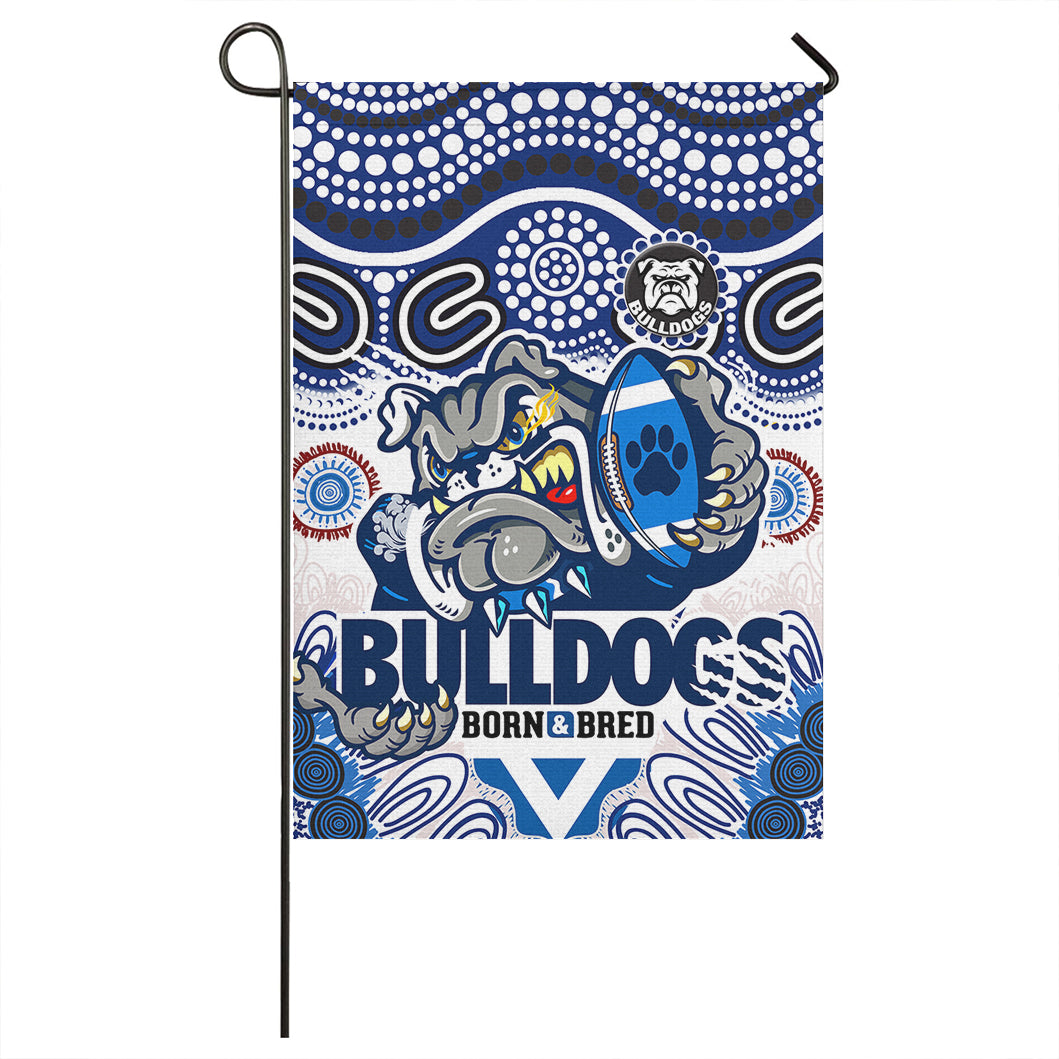 Bulldogs Rugby "Born  Bred" Flag - Custom Indigenous Bulldogs With Rugby Ball And Aboriginal Patterns Flag - Vibe Hoodie Shop