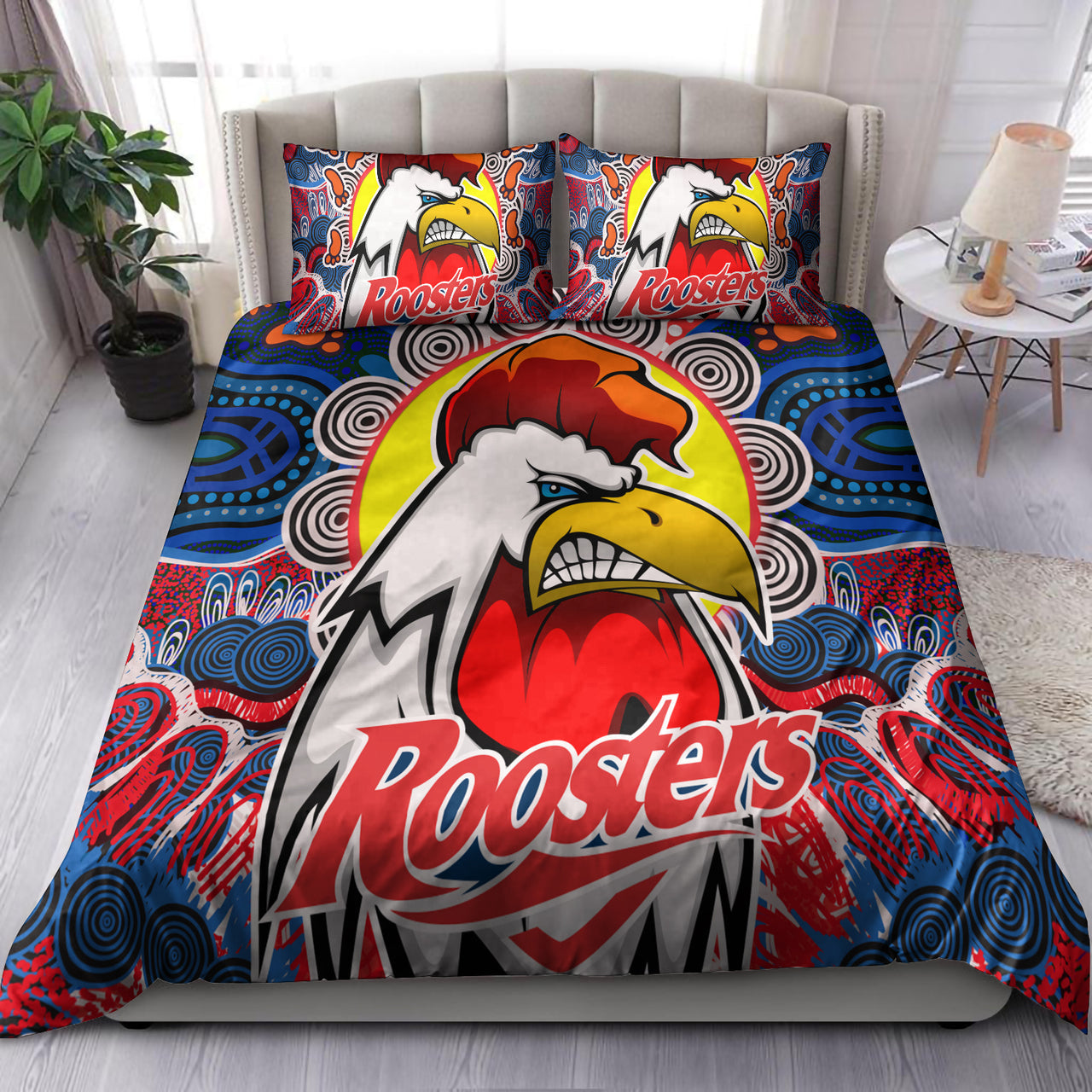 Roosters Indigenous Rugby Custom Bedding Set - Protection Under the Sun RLT13 - Vibe Hoodie Shop