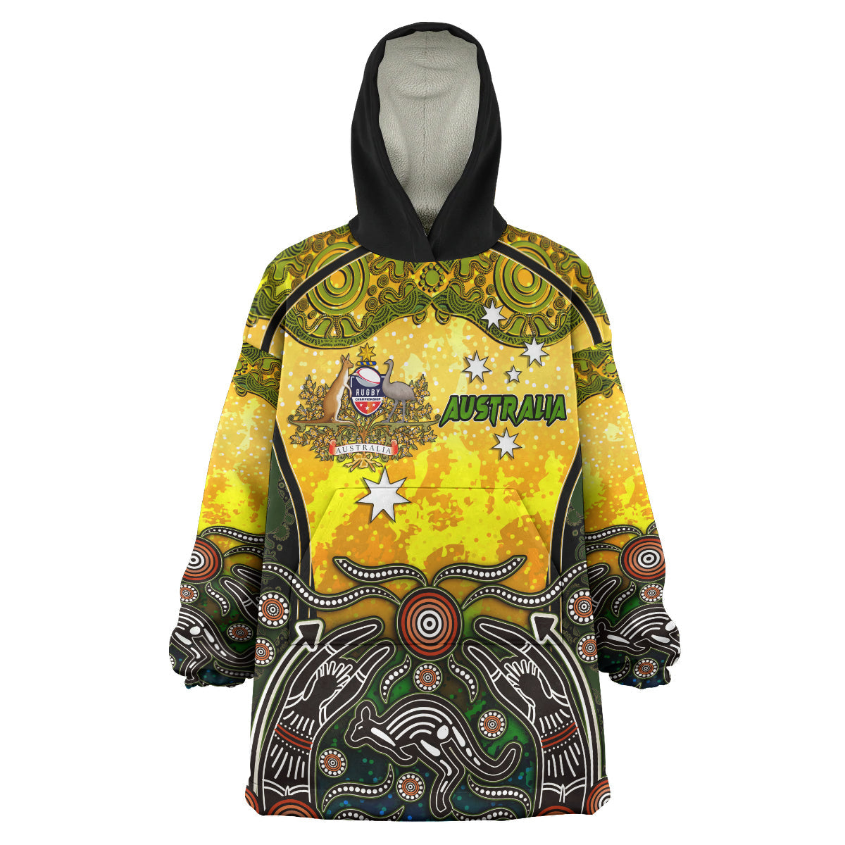 Australian Rugby Sevens Men's Squad Snug Hoodie - Custom Australia Coat Of Arms Aboriginal Culture Personalised Player And Number Wearable Blanket Hoodie - Vibe Hoodie Shop