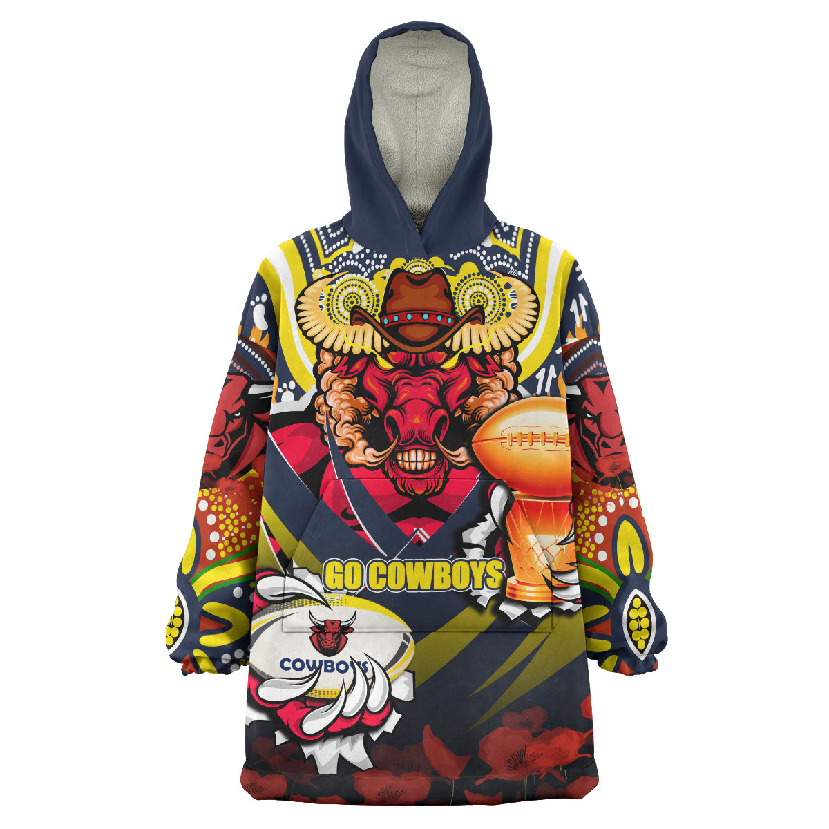 Cowboys Premierships Rugby Snug Hoodie - Custom "Go Cowboys!" Champion Claw Scratch Aboriginal Culture Wearable Blanket Hoodie - Vibe Hoodie Shop
