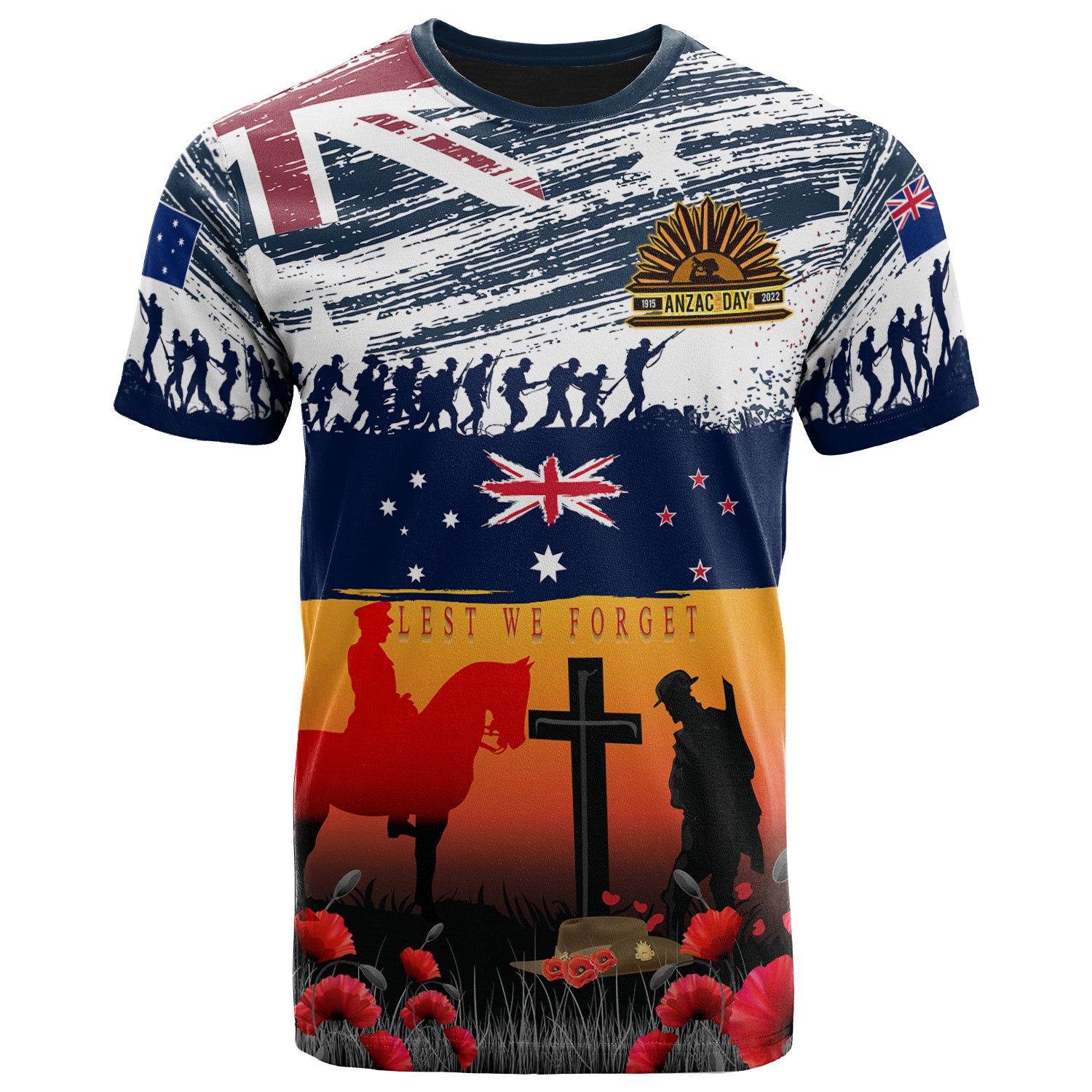 Australian and New Zealand Army Corps Anzac Day T-shirt - For The Fallen, Lest We Forget - Vibe Hoodie Shop