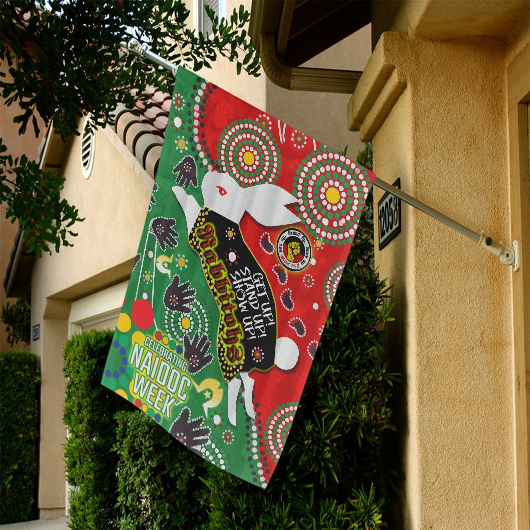 Rabbitohs Rugby Watercolour Dot Painting Flag - Naidoc Week Custom Rabbitohs Getting Up, Standing Up, Showing Up Flag - Vibe Hoodie Shop