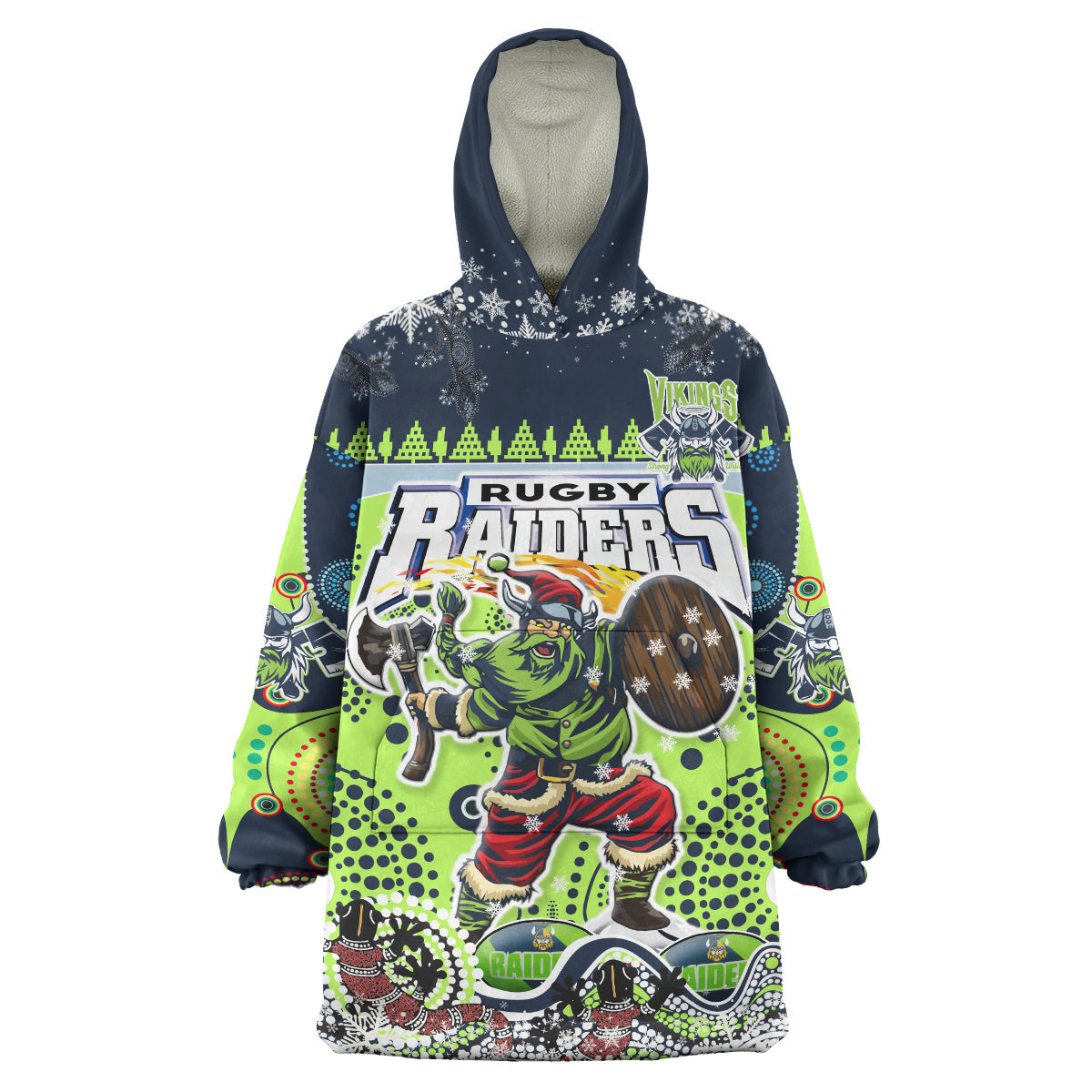 Raiders Rugby Christmas Snug Hoodie - Custom Merry Viking Raiders Christmas Indigenous Wearable Blanket Hoodie - Vibe Hoodie Shop