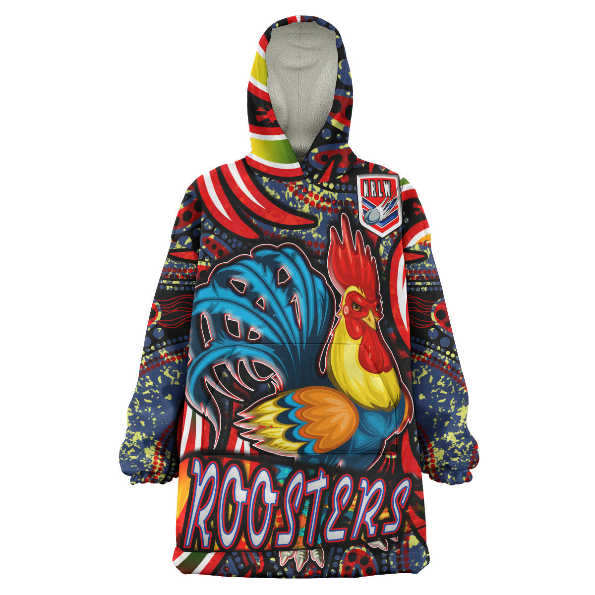 NRLW Roosters Rugby Snug Hoodie - Custom Women's Rugby League With Aboriginal Style Player And Number Wearable Blanket Hoodie - Vibe Hoodie Shop